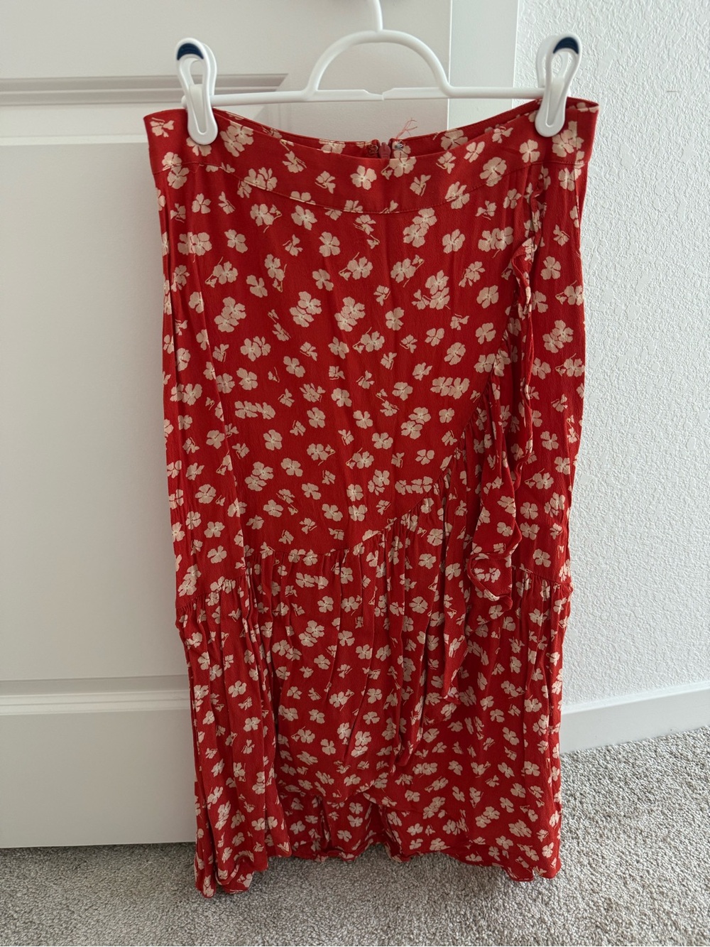 Madewell Red Orange Floral Midi Skirt
